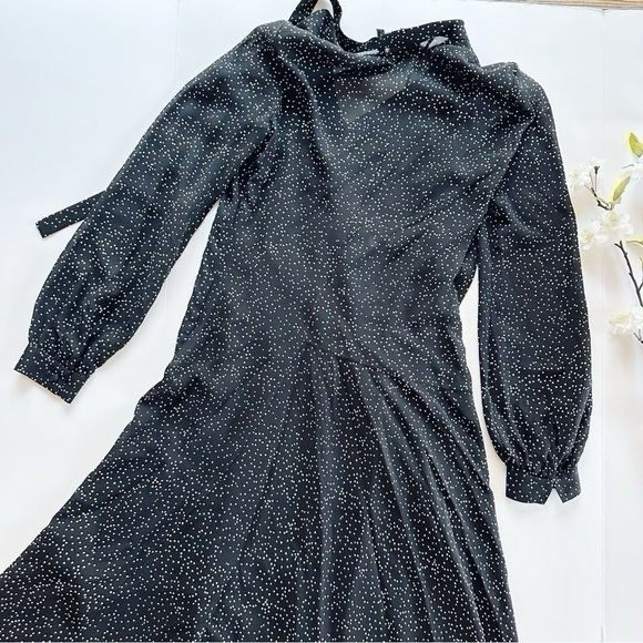 NEW Theory Tie Neck Drape Silk Dress Midi Multi Speckle Black - Picture 8 of 10
